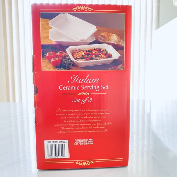 BNIB Italian Ceramic Serving Dishes - Pottery Embossed Leaves Border - Set of 3 - Picture 2 of 6